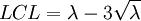 LCL=\lambda-3\sqrt{\lambda}