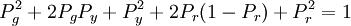 P^2_g+2P_g P_y+P^2_y+2P_r(1-P_r)+P^2_r=1