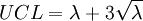 UCL=\lambda+3\sqrt{\lambda}