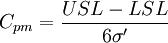 C_{pm}=\frac{USL-LSL}{6\sigma^\prime}