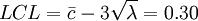 LCL=\bar{c}-3\sqrt{\lambda}=0.30