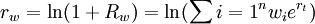 r_w=\ln(1+R_w)=\ln(\sum{i=1}^nw_ie^{r_t})