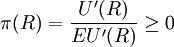 \pi(R)=\frac{U'(R)}{EU'(R)}\ge 0