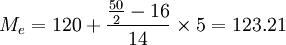 M_e=120+\frac{\frac{50}{2}-16}{14}\times 5=123.21